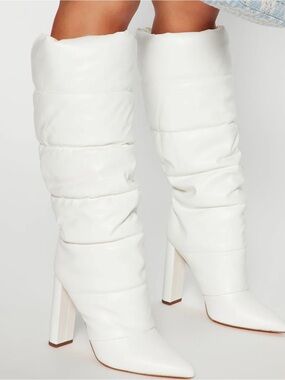Fashion Nova White Slouch Over-The-Knee Pointed Toe Boots